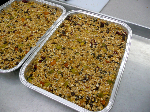 granola bars ready to go in oven