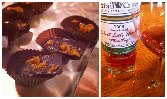 Cattail Creek 2008 Select Late Harvest Meritage with dark chocolate butterscotch crunch