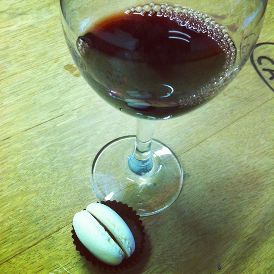 Palatine Hills 2006 Cabernet SAuvignon Proprietor's Reserve with a dark chocolate ganache filled macaron