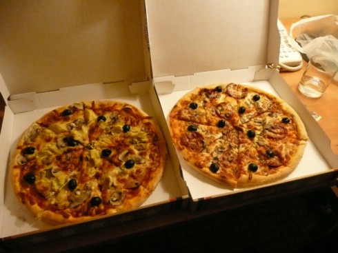 side by side pizzas