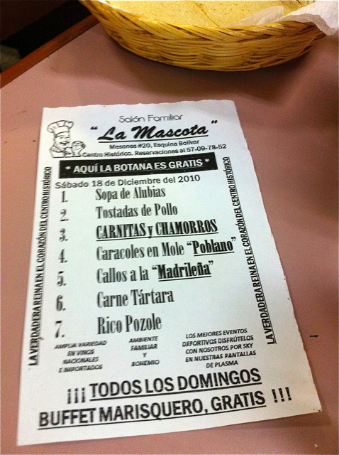 Menu Cantina La Mascota