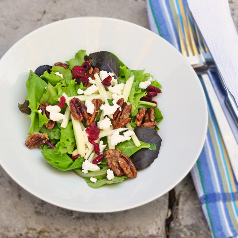 Composed Salad of Greens, Goat Cheese, and Caramelized Pecans Jacques Pepin recipe