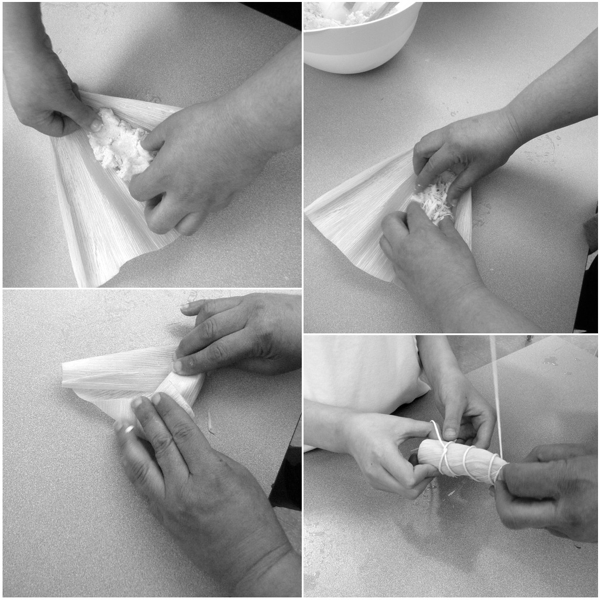 Kids rolling and wrapping tamales with Rossy Earle by eatlivetravelwrite.com