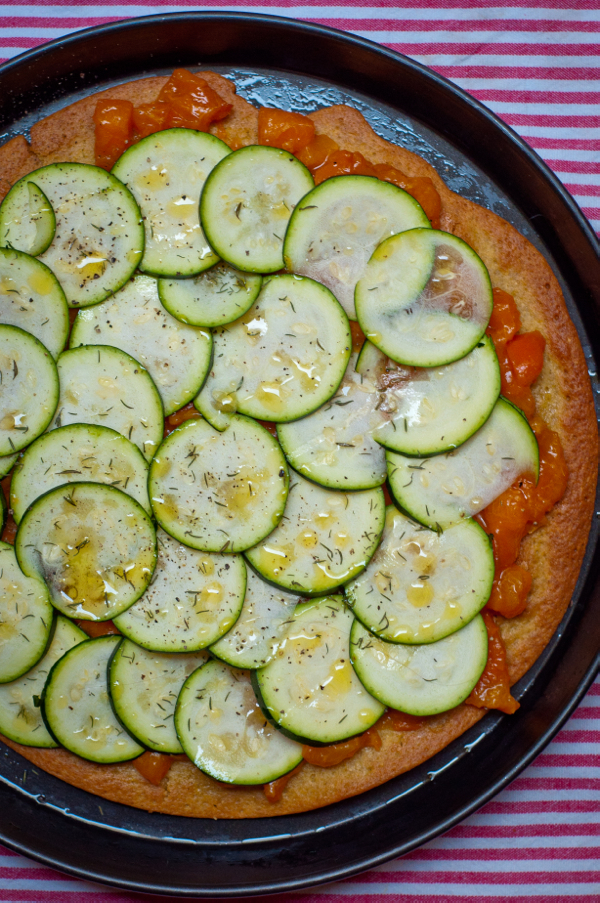 Zucchini and apricot socca tart from The French Market Cookbook on eatlivetravelwrite.com