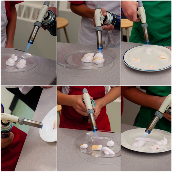 Kids bruleeing rhubarb foam on eatlivetravelwrite.com
