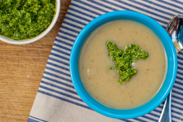 Jerusalem artichoke soup wtih walnut pesto on eatlivetravelwrite.com