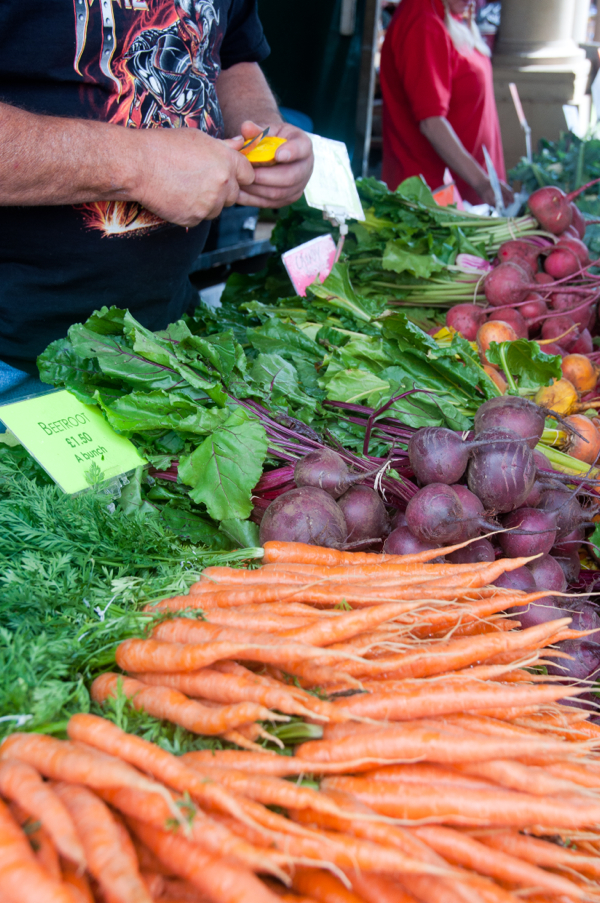 Sampling beets at Stroud Farmers Market on eatlivetravelwrite.com