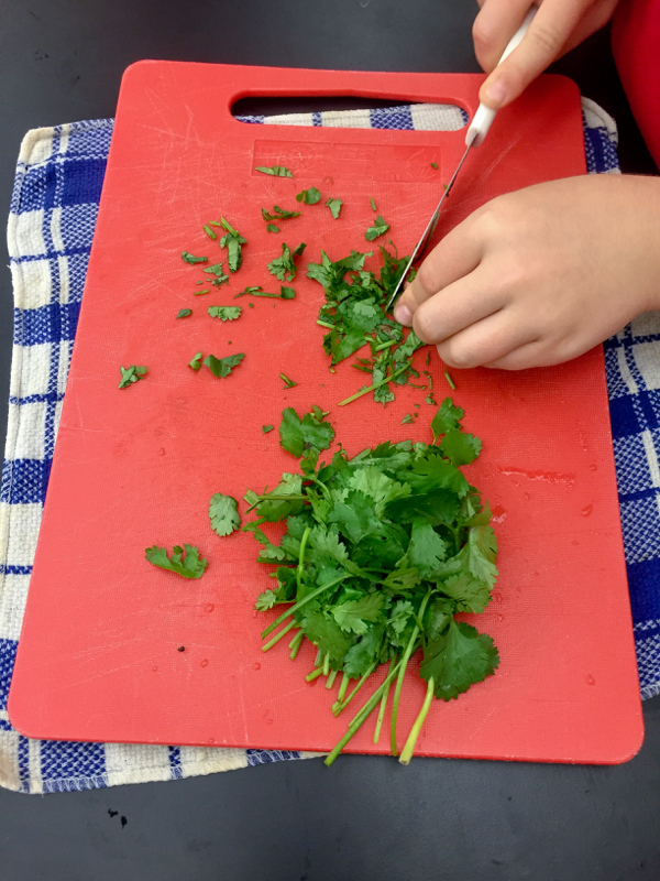 Children chopping cilantro on eatlivetravelwrite.com