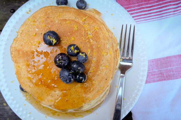 Pancakes with Nordica smooth lemon cottage cheese and blueberries on eatlivetravelwrite.cm