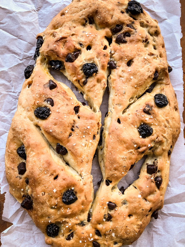 Cherry chocolate and hazelnut fougasse on eatlivetravelwrite.com