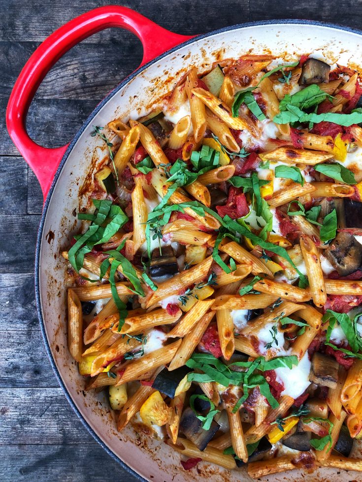 One pot cheese ratatouille pasta on eatlivetravelwrite.com