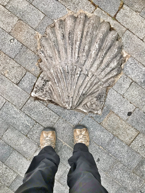Camino shell on the ground walking the Camino de Santiago: Villafranca del Bierzo to :as Herrerías with Camino Travel Center on eatlivetravelwrite.com