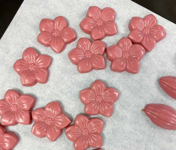 Ruby chocolate flowers made with Kerry Beal on eatlivetravelwrite.com