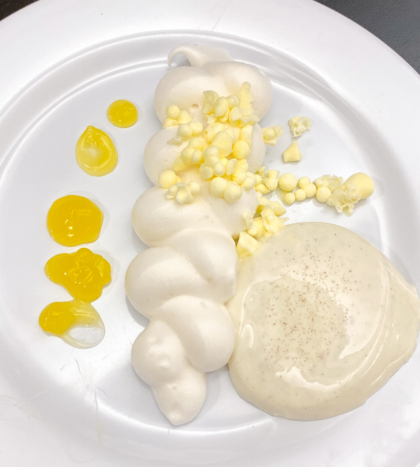 Passionfruit fluid gel, ice cream pearls, panna cotta and meringue with John Placko on eatlivetravelwrite.com