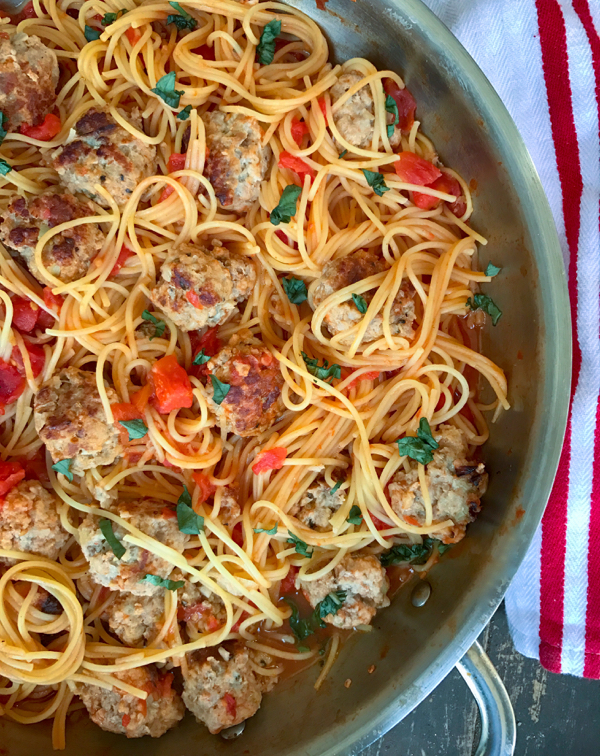 One pan spaghetti and meatballs