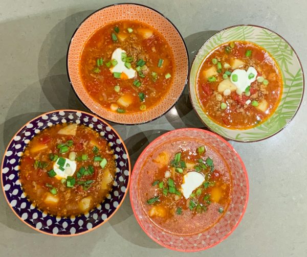 Goulash soup served in beautiful bowls