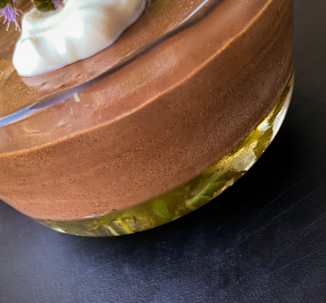 Closeup of Dorie Greenspan Double-Mint Milk Chocolate Mousse and Gelée
