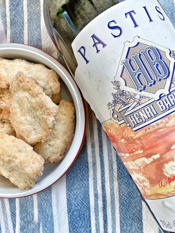 Dorie Greenspan Canistrelli with a bottle of Pastis