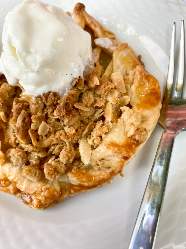 Close up of mini apple crumble galette