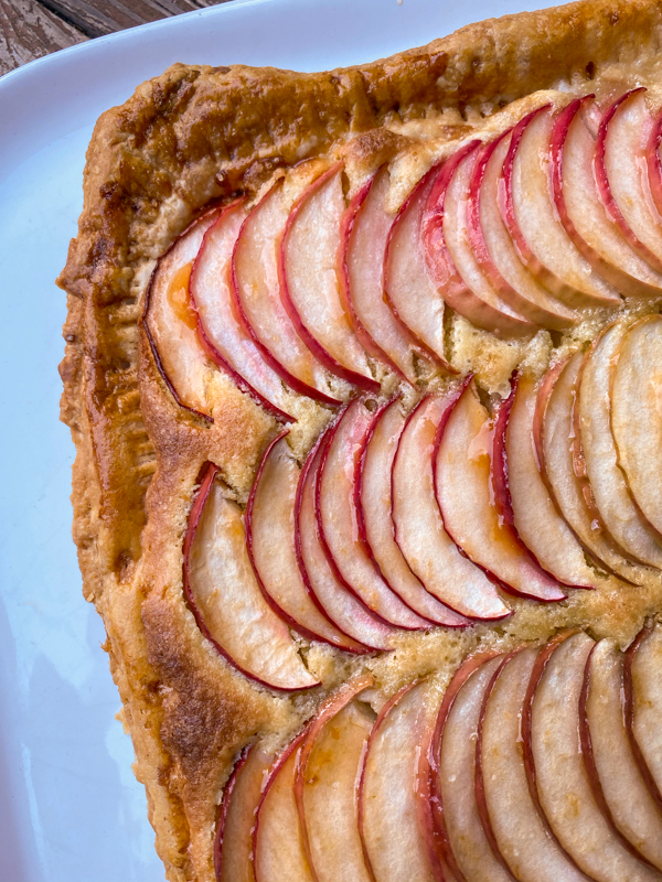Closeup of Easy puff pastry apple galette