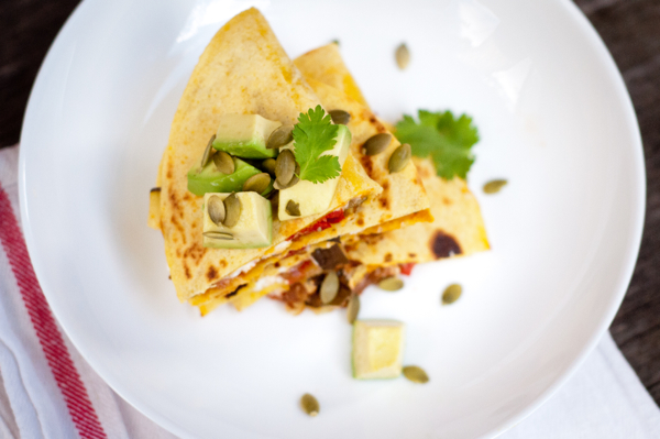 Lentil and vegetable quesadillas