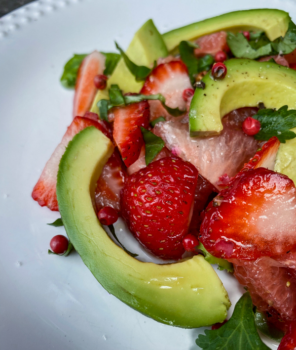 Close up of Spring Avocado and Berry Salad from Everyday Dorie.