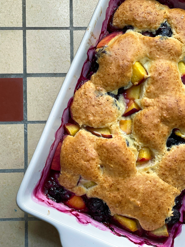 Close up of cobbler topping.