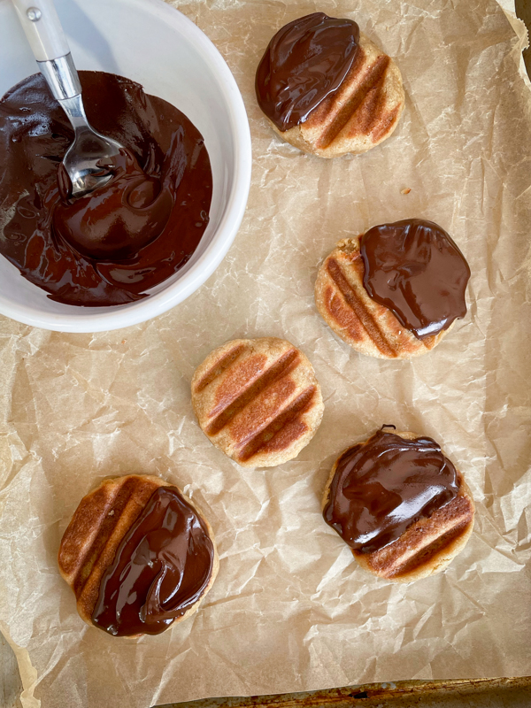 Chocolate dipped mini waffles on eatlivetravelwrite.com