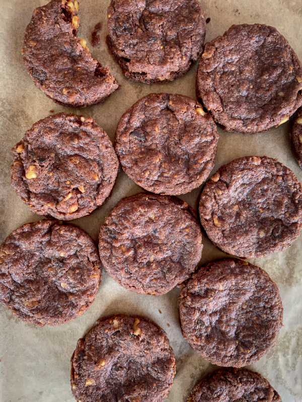 A tray of Dorie Greenspan's Portofignos on parchment paper.