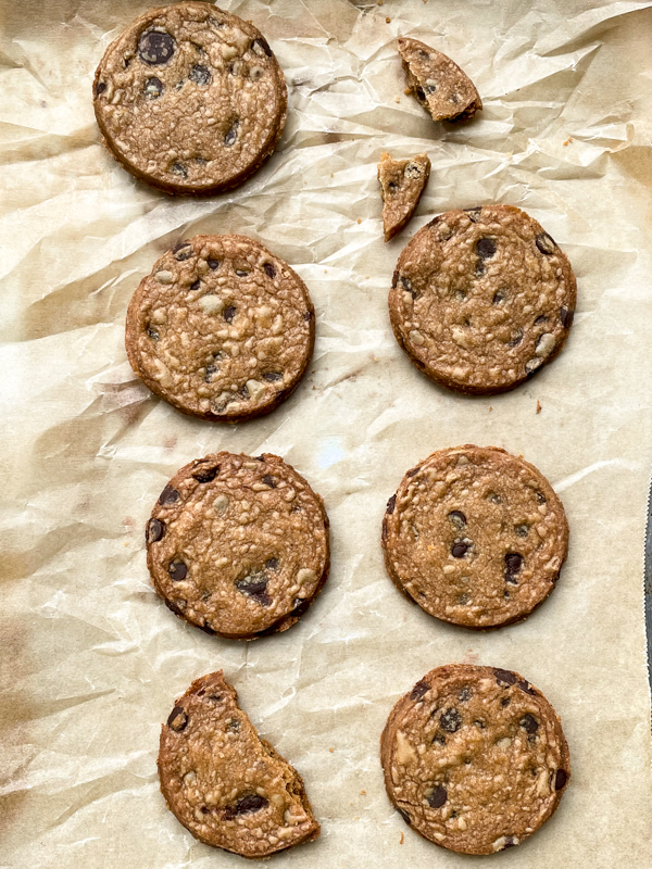 Espresso Chocolate Sablés from Dorie's Cookies on a baking tray.