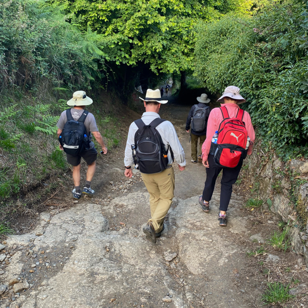 Walking downhill out of Melide.