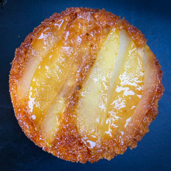 Close up of the top of Caramel-Pear and Five-Spice Upside-Down Cake from Everyday Dorie.