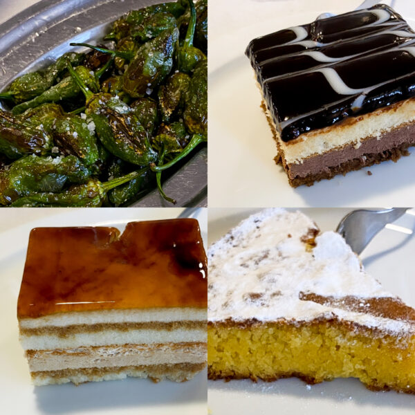 Padron peppers and dessert Components of a Pilgrim Meal in Pedrouzo.