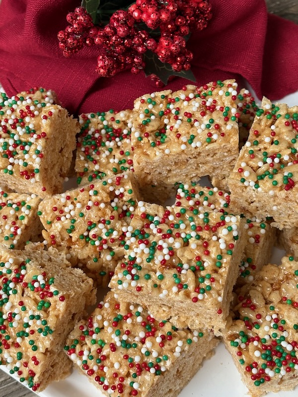 Browned Butter Holiday Rice Krispie Squares