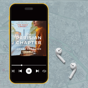 The Parisian Chapter audiobook on an iPhone with AirPods